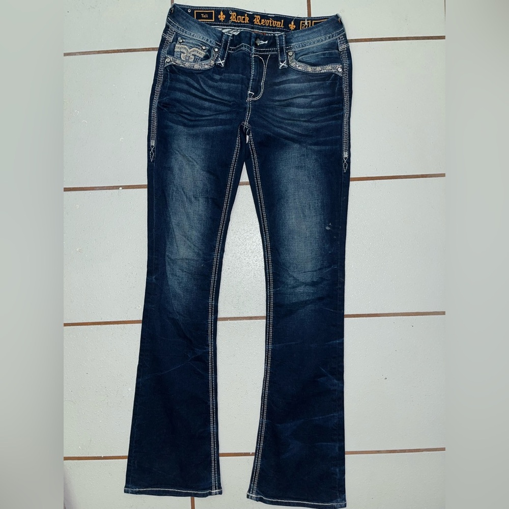 Rock Revival Tali Bootcut Jeans Size 27 – Dark Wash – Embellished Pockets